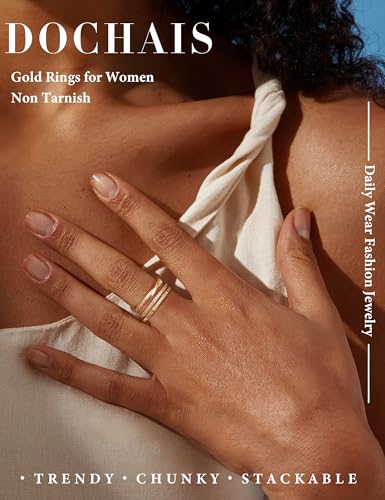 dochais 5pcs stackable gold silver rings for women non tarnish dainty cubic zirconia rings 14k gold plated minimalist wedding band rings set trendy statement stacking rings size 5-10