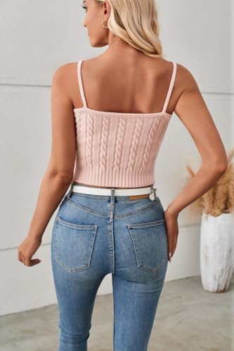 Image of CHDBLOCK Women's Knit Camisole Sweater Vest,Women's Fashion Solid Color Sweater,V-Neck Sweater Vest Sleeveless Y2K Sweater Vest(Pink-L)