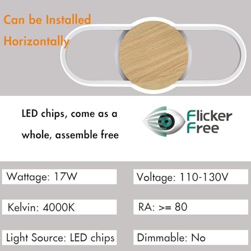 Image of YUBOLE Modern LED Wall Sconce 17W 4000K Natural Light Wall Light, Flicker Free CRI 80 Modern Lamp for Kitchen Bedroom Entryway Corridor Bathroom