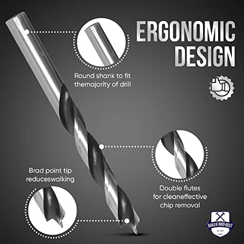 Baker And Bolt Brad Point Drill Bit Set For Wood - 2.5-5.9 Inch Long Stainless Steel Wood Drill Bits Set (Pack Of 10 With Case) #TOP2