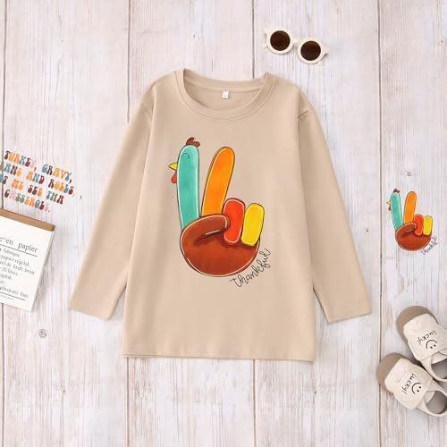 Thanksgiving Shirts for Kids Girls Boys Funny Turkey Long Sleeve T-Shirt Fall Thankful Casual Tee Tops 7-12Years4