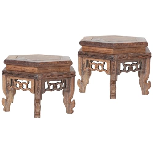 Soporte hexagonal de madera para pecera, estante de exhibición para plantas de interior y estatuas, juego de 2 soportes para plantas con base de jarrón y funcionalidad de mesa de café