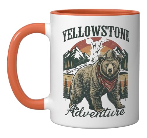 Taza de cerámica vintage con diseño retro y oso naranja/blanco miniatura 1