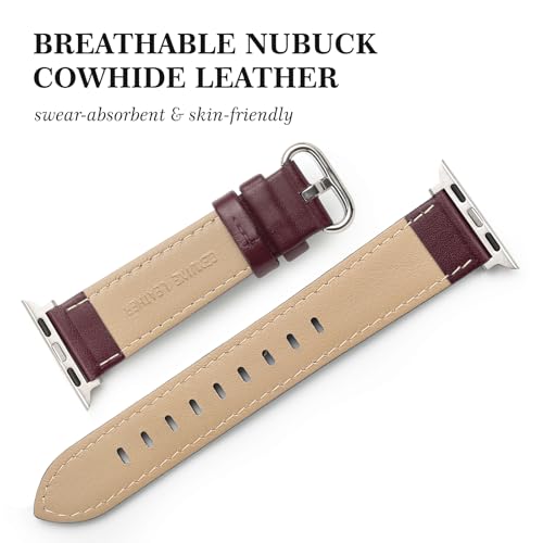 SWEES Leather Band Compatible for iWatch 38mm 40mm, Genuine Leather Replacement Strap Rose Gold Buckle Compatible iWatch Series 6 5 4 3 2 1 Sports & Edition Women And Men, Wine Red - Thumbnail 3