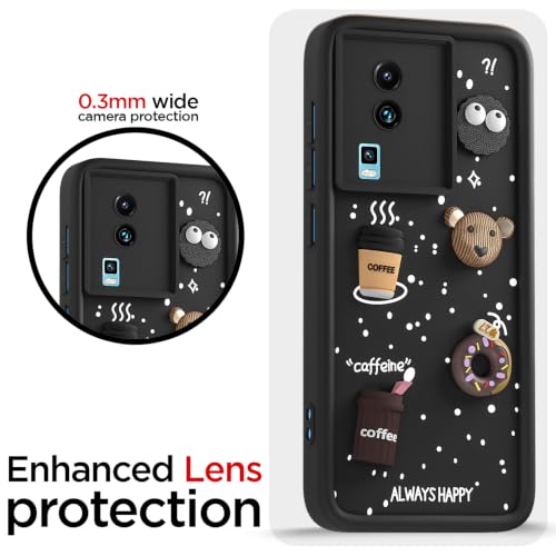 Image of Pikkme Back Cover for iQOO Neo 7 5G / Neo 7 Pro 5G | Cute Fun Cartoon 3D Bear Silicone Full Body Protection Bumper Cover (Black)