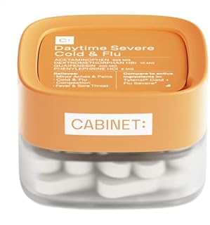 Cabinet Daytime Severe Cold and Flu Non-Drowsy, 20 Tablets, Multi-Symptom Relief, Congestion, Headache, Sore Throat, Aches, Pains or Fever | Acetaminophen, Dextromethorphan, Guaifenesin, Phenylephrine