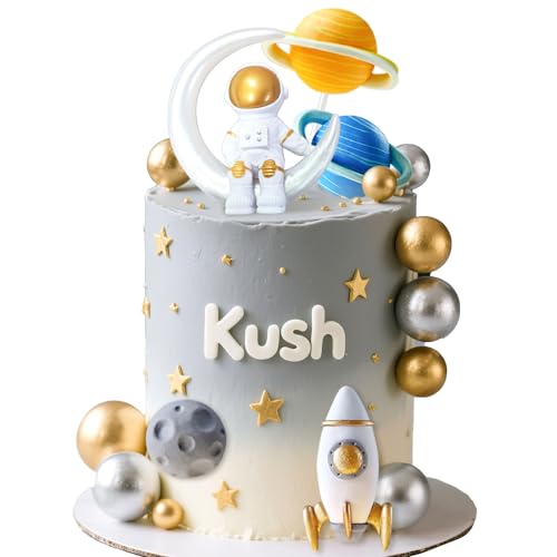 LaVenty Outer Space Cake Toppers Astronaut Rocket Stars Cake Decorations