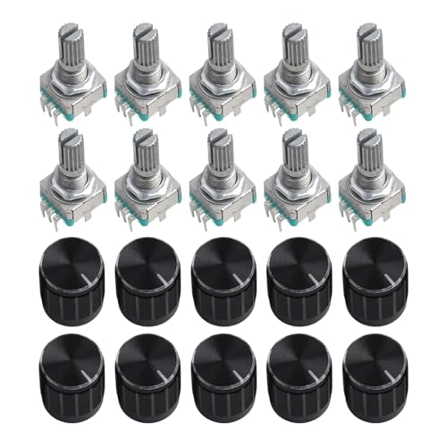 ArtHoval 10Pcs EC11 Encoder Switch 5 Pin for 360 Degree with Plum Blossom Knob for Robotics Industrial Control Green 15mm 20mm