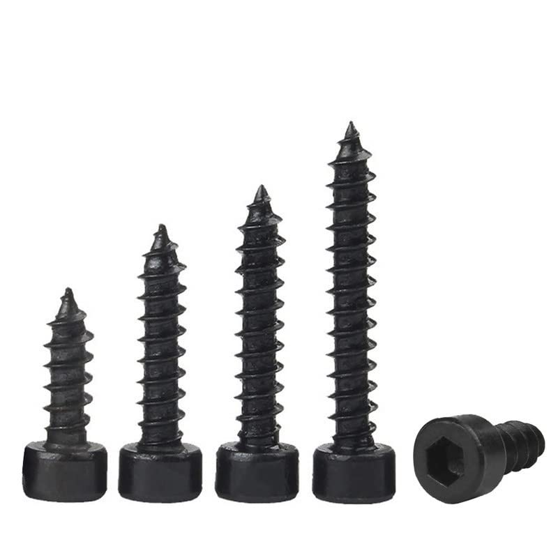 Vis autotaraudeuses à tête cylindrique hexagonale M4 en acier noir lot de 10 pièces