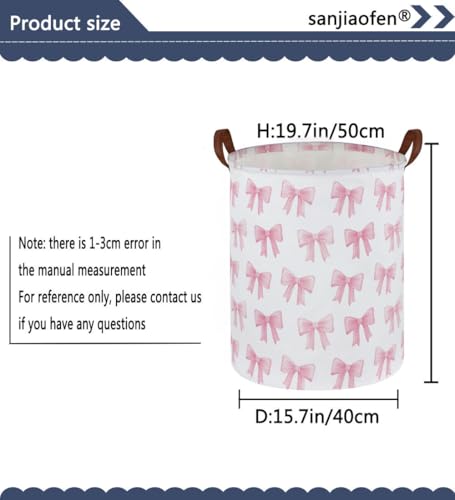 Image of Kids Laundry Hamper,Pink Laundry Basket Collapsible Girls Storage Baskets for Home Decor,Office,Toy Organizer,(Pink Bowknot)