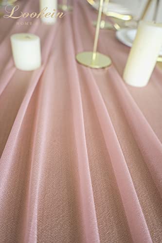 Lookein 10 Feet Dusty Rose Chiffon Table Runner Sheer Wedding Table Cloth 29X120 Inches Rustic Wedding Decorations French Chiffon Table Runner #TOP6