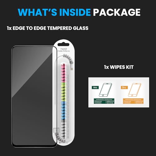 Image of FIRST MART Tempered Glass for Motorola G37 Power and Moto G37, 9H 0.3 mm Full-Glue Screen Protector with Cable Protector, 3D Edge-to-Edge, HD Clear, Case-Friendly, Black, Pack of 1