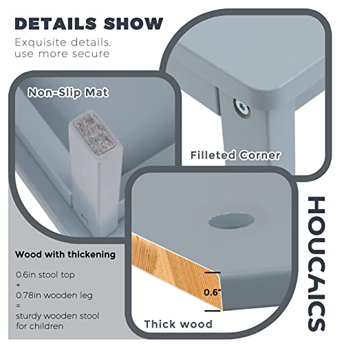 Houchics Wooden Step Stool For Kids,Solid Birch For Kitchen Bedroom Living Room Bathroom Toilet Nursery Toddlers Potty Training Stool With Non-Slip Pads And 220Lb Load Capacity (Gray) #TOP3
