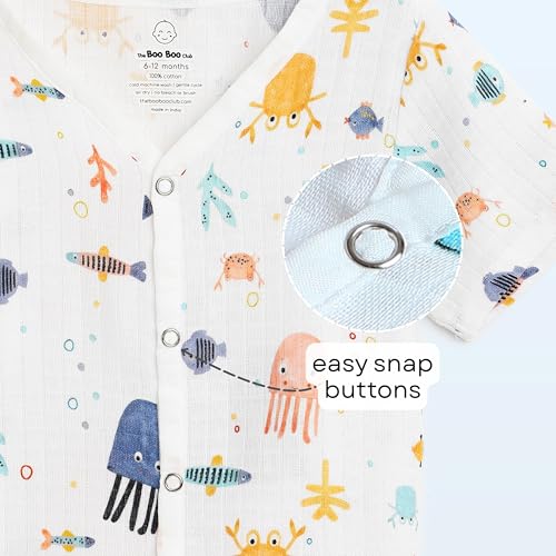 Image of The Boo Boo Club Kid'S 100% Muslin Organic Cotton Printed Button Shirt and Short Set | Half Sleeve Shirt | Summerwear Set | Kids Cothing Wear Set