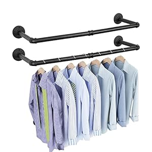 OROPY Industrial Pipe Clothes Rack Wall Mounted Set of 2, 38.4 inches Heavy Duty Iron Pipe Clothing Garment Rail, Multi-Purpose Clothing Hanging Rod for Laundry Room and Closet Storage
