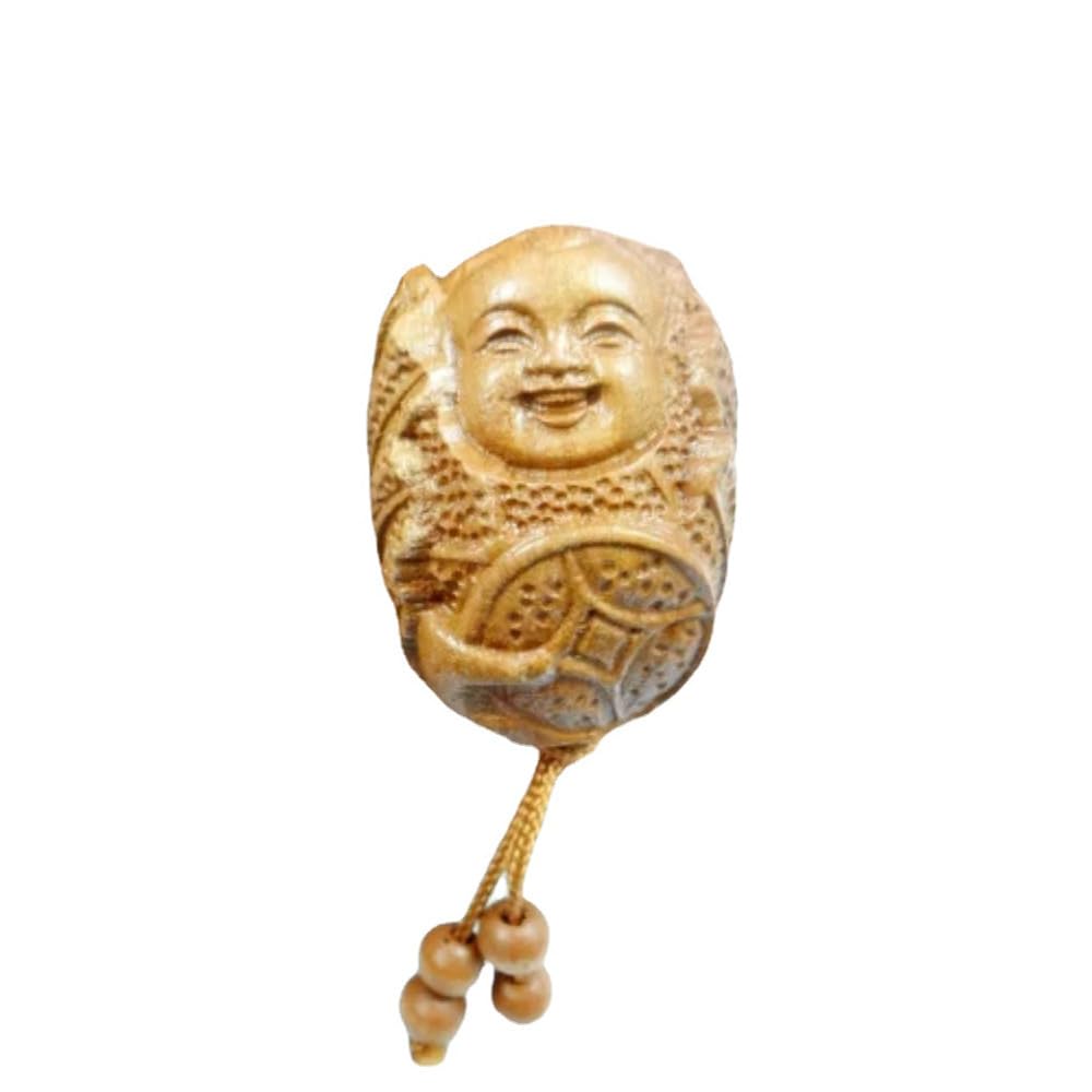Mahoniowy trójwymiarowy grawerowany breloczek wisiorek Budda
