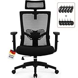 Daccormax Bürostuhl Ergonomisch, Schreibtischstuhl mit Verstellbarer Kopfstütze, Armlehnen, Lendenwirbelstütze, Drehstuhl Wippfunktion bis 135°, Chefsessel aus Mesh,Rückenschonend, Bürostuhl 150kg
