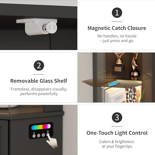 HNEBC 69\" Tall Curio Display Cabinet with Glass Door and Movable Shelves,Corner Bookcase with LED Human Sensor Lights,5-Tier RGB Display Case for Collectibles,Bedroom Living Room - Thumbnail 7