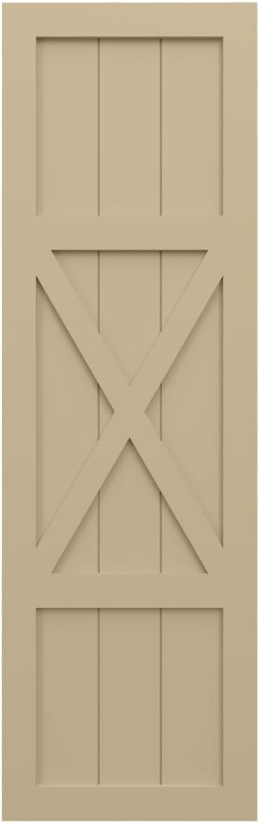18"W x 30"H True Fit PVC Center X-Board Farmhouse Fixed Mount Shutters, Natural Twine (Per Pair - Hardware Not Included)