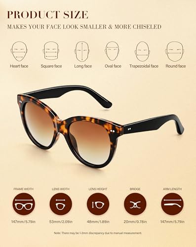 Image of Joopin Oversized Cat Eye Sunglasses Polarized UV Protection Retro Round Sun Glasses Shades for Women Driving Beach Vacation