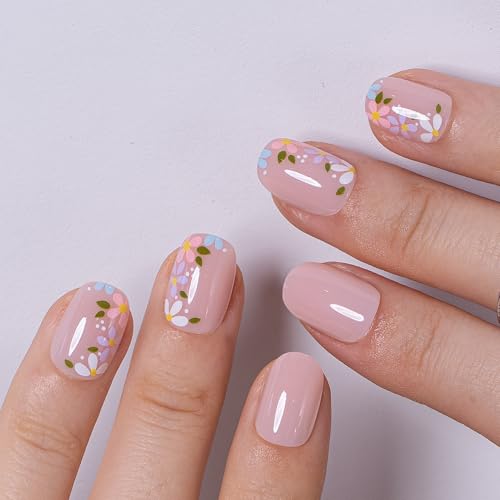 Image of CurvLife Press On Nails Extra Short - 32Pcs 16Size Soft Gel Oval Fake Nails, Reusable Glue On Nail Kit with Adhesive Tabs, Natural Fit & Salon-Quality for Women & Girls (Petal Whisper)