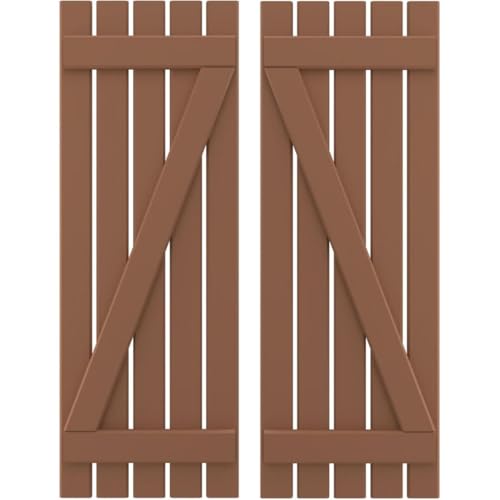 Ekena Millwork ARW102SB519X37BTH Americraft Five 2 Exterior Real Wood Spaced Board-n-Batten Shutters w/Z-Bar (Per Pair), 19 1/2"W x 37"H, Burnt Toffee