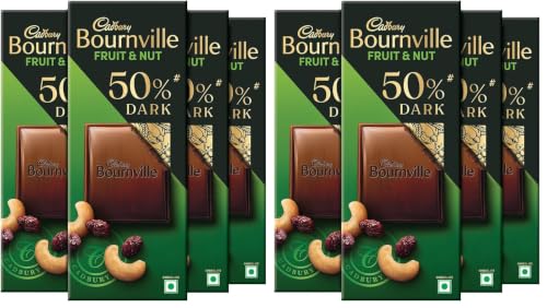 Image of Cadbury Bournville Fruit & Nut 50% Dark Chocolate Bar, 75 g (Pack of 8)