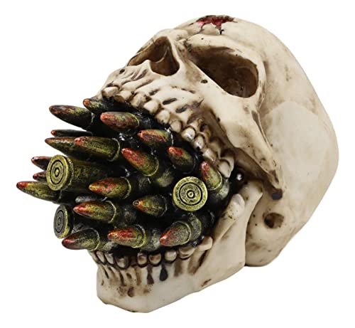 Ebros Gift Ebros Hell Bent War Ammo Bullet Shell Casings Protruding From Mouth Of Skull Statue 6.25'Long Wardogs Skeleton Head Figurine For Halloween Day Of The Dead Ossuary Macabre Collectible thumb #3