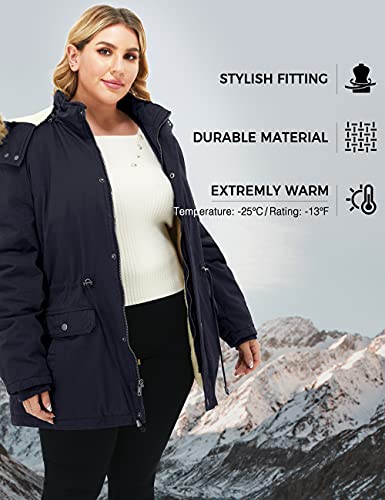 Soularge Women's Winter Plus Size Pure Cotton Coat with Hood(Navy,4X) — view 6