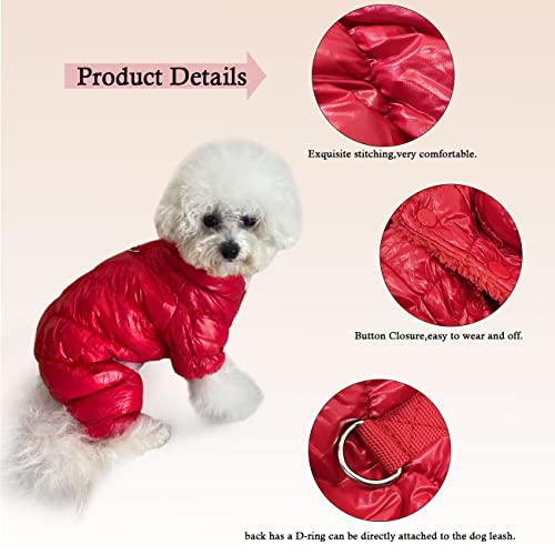 Dog Winter Coats Dog Snowsuit Waterproof Windproof Dog Cold Weather Coats For Small Puppy Dogs Warm Fleece Lining Dog Coat Clothes Dog Puffer Jacket Dog Apparel With D Ring Red X-Small #TOP5