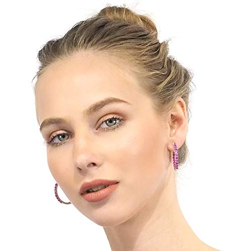 Belinda Jewelz Hoop Earrings For Women Birthstone Tennis Eternity Earring 925 Sterling Silver 3 Mm Shiny Brilliant Round Cut Sparkly Gems Fine Jewelries Accessories Push Back 3.4 Carat Pink Topaz Stone For Birthday Valentine's Day And Wedding Gift #TOP4