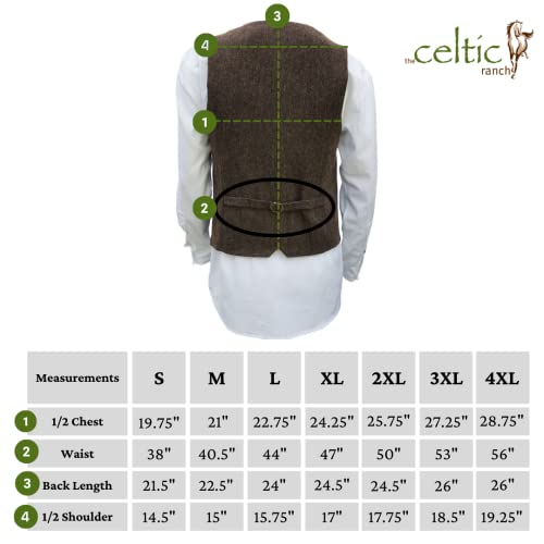 The Celtic Ranch Wool Blend Irish Tweed Mens Vest With Full Back, Adjustable Fabric Belt, 4 Pockets, And Herringbone Pattern (Brown, 2X-Large) #TOP2
