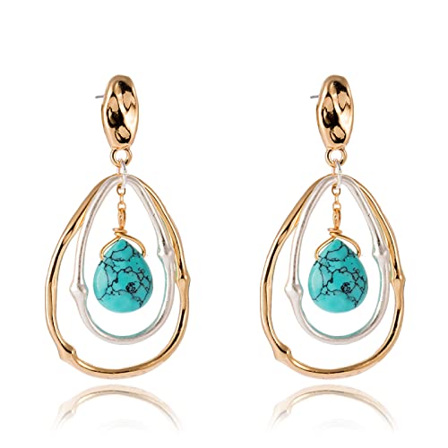 Boucles d'oreilles turquoise légères pour lobes sensibles style rétro - 6