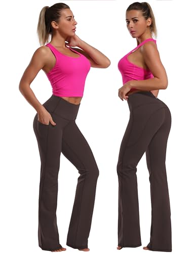 Image of BUBBLELIME 29 inch /31 inch /33 inch /35 inch /37 inch Women High Waist Bootlegs Yoga Pants Tummy Control Bootcut Workout Flared Out Pockets