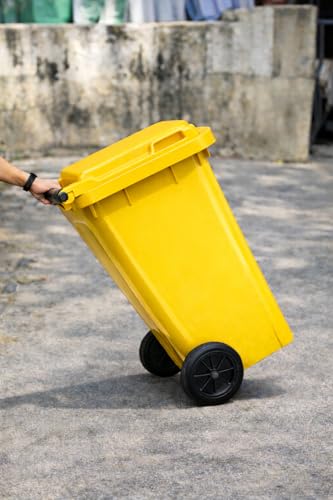 Image of Prima Plastic Manual-Lift Garbage Waste Dustbin with Wheels 120 Ltr Yellow