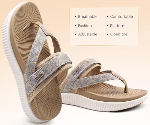 Image of KuaiLu Womens Orthopedic Flip Flops With Arch Support Adjustable Thick Athletic Cushion Recovery Walking Sandals For Woman Ladies Fashion Comfortable Flip-Flop Slides, Water Resistant & Lightweight