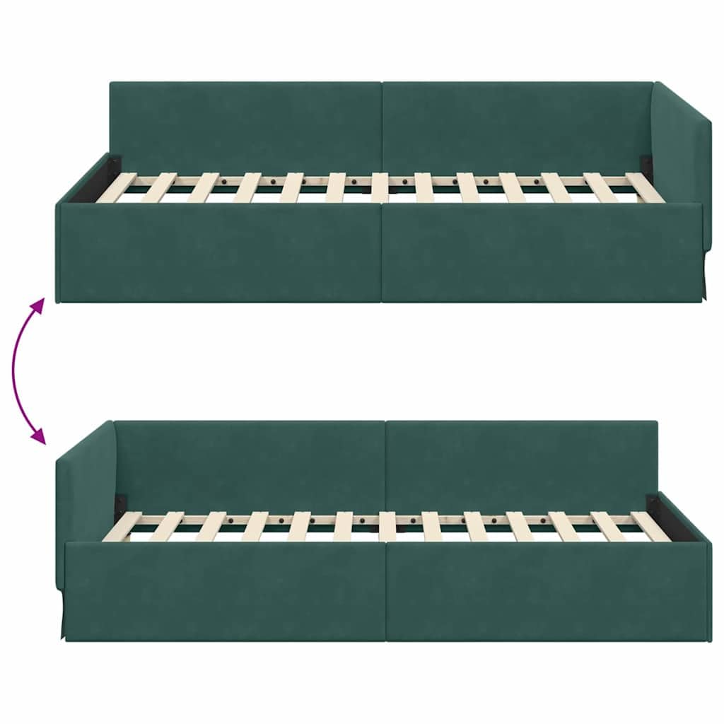 vidaXL Rama łóżka narożnego Ciemna zieleń 80 cm x 200 cm Aksamit