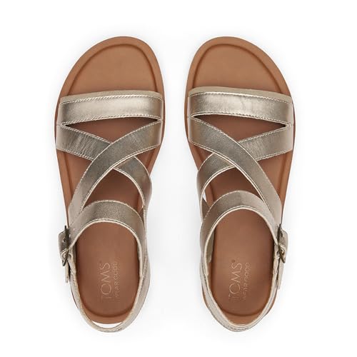Image of TOMS Women's Sloane Sandal, Leather /Suede Upper, Light Gold Metallic Leather /Suede, 5.5B