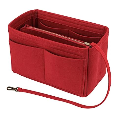MTRSUE Felt Bag Organiser with Key Chain for Tote Bag, Bag Shaper Inserts Organiser,Women Purse Organiser With Metal Zipper for Neverfull Speedy and More (Red, Felt L) Cover