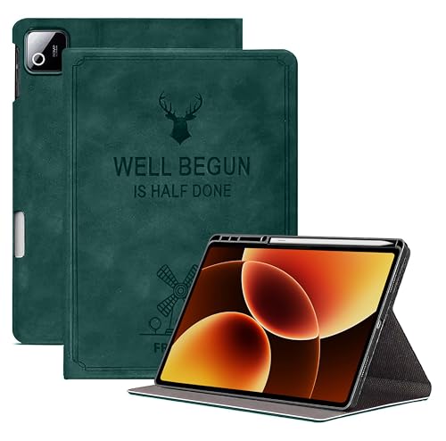 Image of ProElite Case Cover for Xiaomi Mi Pad 8 /8 Pro 11.2 inch Case, Deer Flip case Cover for Mi Pad 8 /8 Pro 11.2 inch Case with Pen Holder [Auto Sleep Wake Feature], Dark Green