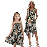 Viewamoon Boho Flower Print Matching Outfits for Mother and Daughter Lightweight Soft Spaghetti Dress Fashion Casual Irregular Hem Dress Mommy and Me Dresses for Beach Vacation