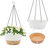 ZMTECH Vasi Sospesi Auto-irriganti 30cm, Set di 2, con Sottovaso, Indicatore di Livello Acqua e Fori di Drenaggio per Piante da Interno ed Esterno, Bianco