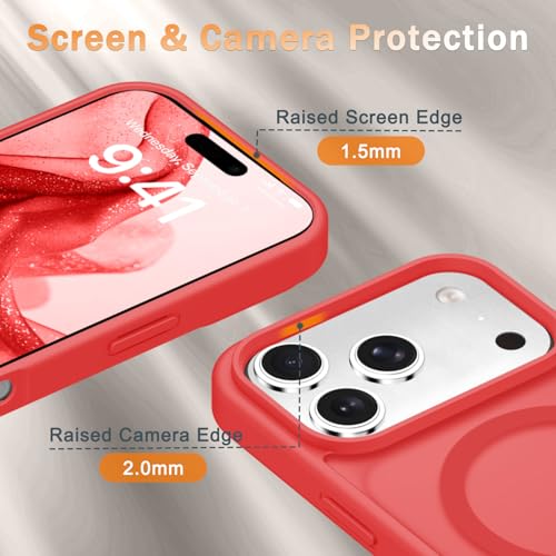 Image of YENAPOON for iPhone 17 Pro Max Case, Matte Magnetic Phone Cover [with 1 Screen Protector] [Support for MagSafe] [Shockproof Military Grade Protection] Translucent Frosted Back, Red
