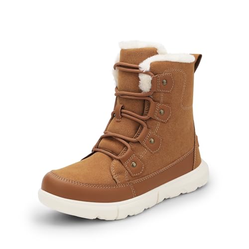 DREAM PAIRS Womens Winter Boots Cozy Faux Fur Anti-Slip Snow Boots Lace Up Comfort Stylish Ankle Booties for Cold Weather City Walk 5 Tan