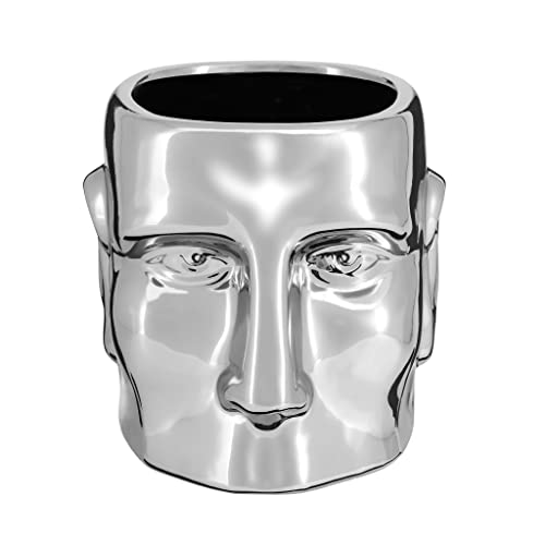 Torre & Tagus Ceramic Face Vase Planter - 5.75" Large Head Planter & Flower Pot - Unique Decorative Head Vase For Cute Indoor Garden - Modern Home Decor For Centerpiece Decoration, 6.5 X 7.5", Silver #TOP1