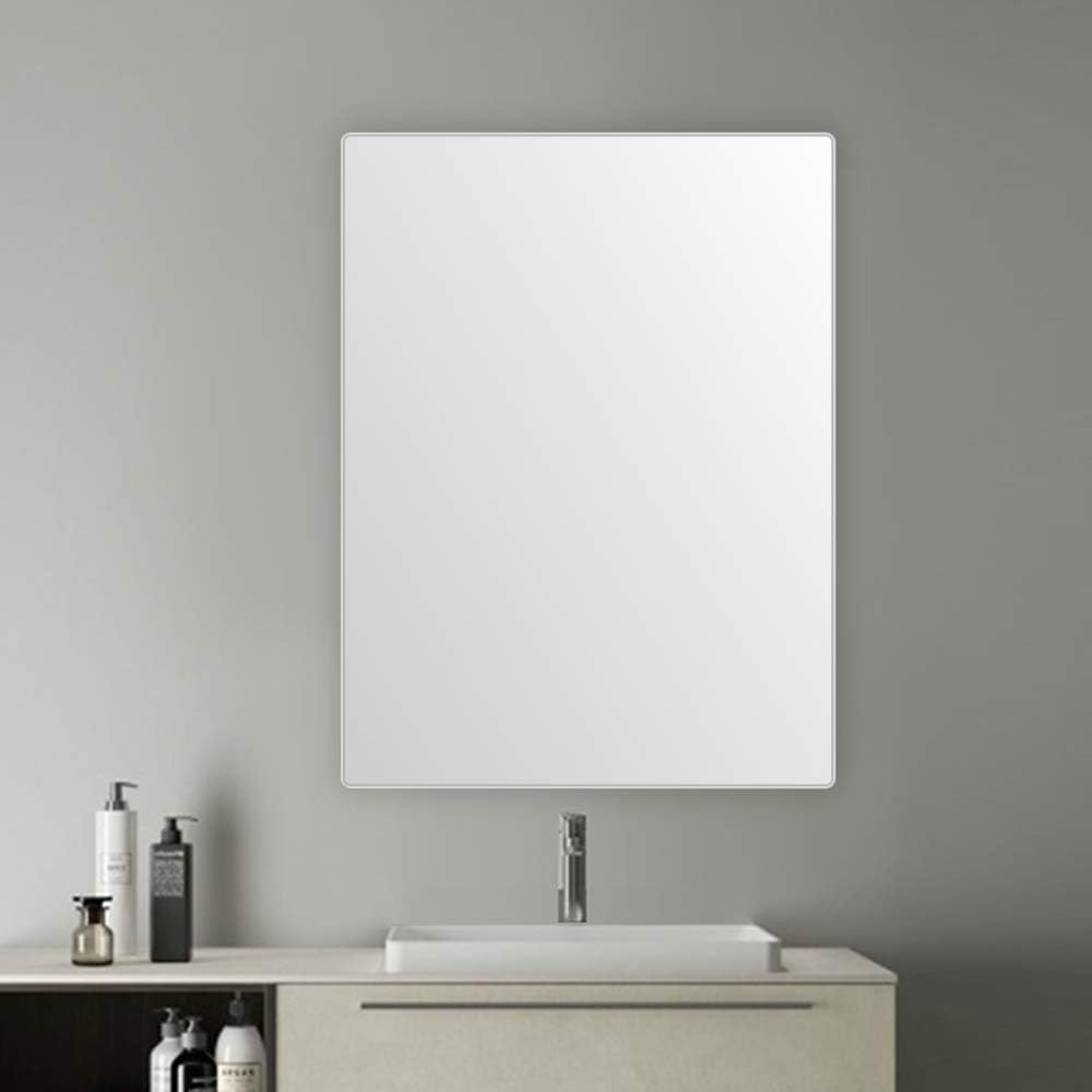belle electrical Wall Bathroom Mirrors 32X24 Inch, Thin Large Modern Rectangular Aluminum Metal Frame Bathroom Mirrors for Wall, Silver Makeup Wall Mirror Hangs in Vertically or Horizontally