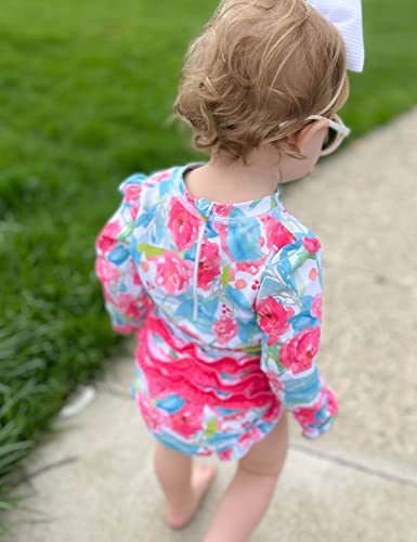 Baby Girl Swimsuit One Piece Rashguard 6 9 12 Months Toddler Kids Swimwear Long Sleeve Ruffles Waist Floral Bathing Suit Summer Quick Dry Beachwear #TOP2
