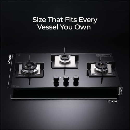Image of Lifelong 3 Burner Hob | 8mm Thick Toughened Glass | Highly Efficient Auto Ignition Tabletop Gas Stove & Wok Burner | 360 Multidirectional Gas Inlet | Spill-Proof & Easy Clean Surface (Black)