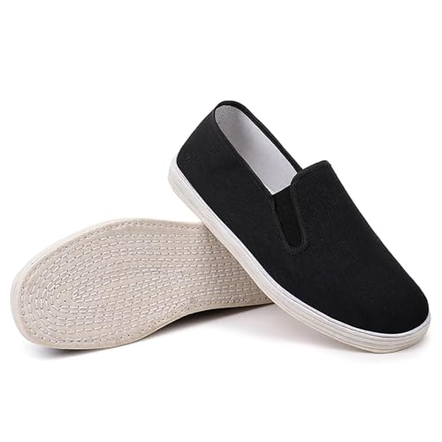 Kung Fu Slippers for Men and Women Traditional Tai Chi Shoes Toji Karate Canvas Shoes Non Slip Fabric Sole for Martial Arts Training EU Size 44 Black