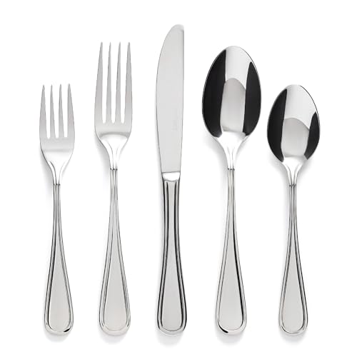 over&back 20pc Classic Flatware Cutlery Set - Comes with 4 Dinner Forks, 4 Salad Forks, 4 Dinner Knives, 4 Dinner Spoons, and 4 Teaspoons - Dishwasher-Safe - 18/8 Mirrored Stainless Steel